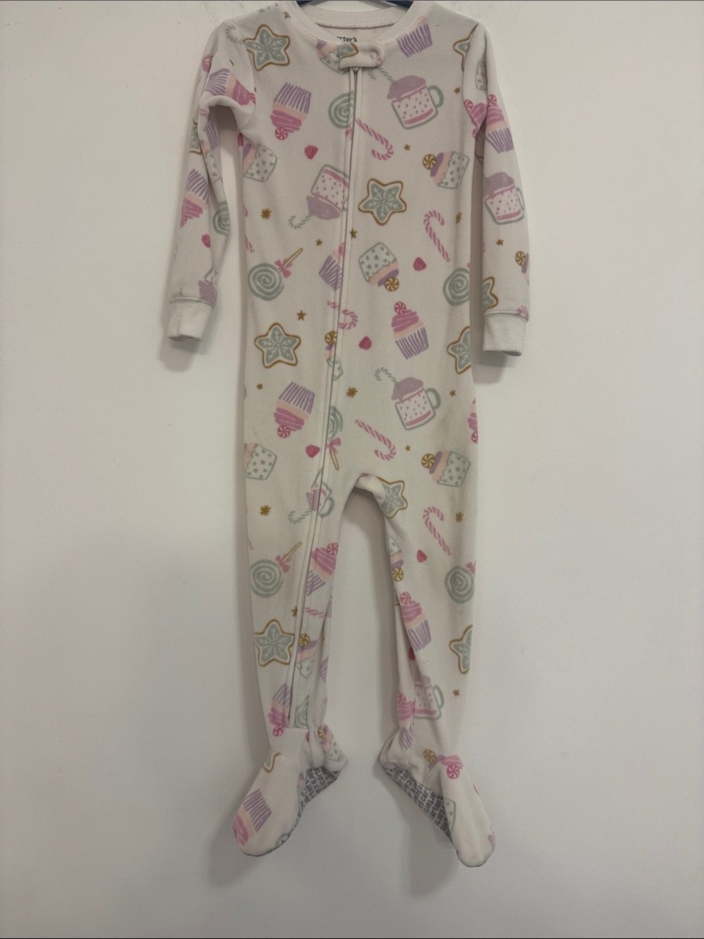 Carter's Cream Footed One-Piece Pajamas with Pink & Mint Sweets Print